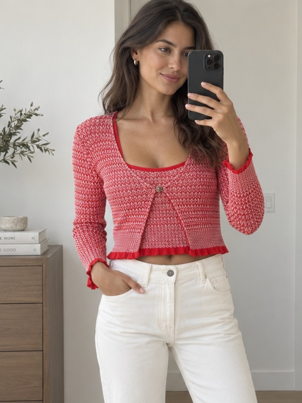 Maje Red White Knit Cardigan & Matching Tank Top Set Size 2 US M NWT